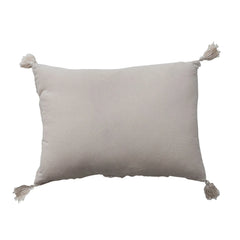 Cotton Tufted Lumbar Pillow with Design &amp; Tassels, Cream