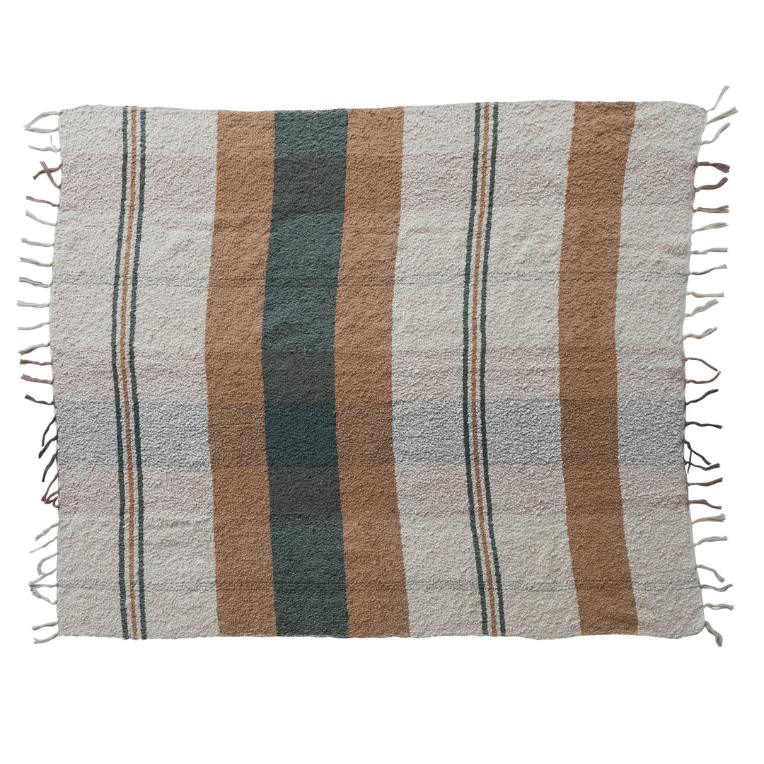 60"L x 50"W Hand-Woven Cotton Slub Striped Throw with Fringe