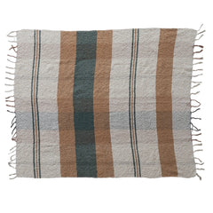 60"L x 50"W Hand-Woven Cotton Slub Striped Throw with Fringe