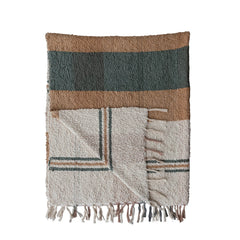 60"L x 50"W Hand-Woven Cotton Slub Striped Throw with Fringe