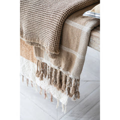 60"L x 50"W Hand-Woven Cotton Slub Striped Throw with Fringe