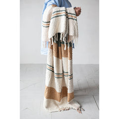 60"L x 50"W Hand-Woven Cotton Slub Striped Throw with Fringe
