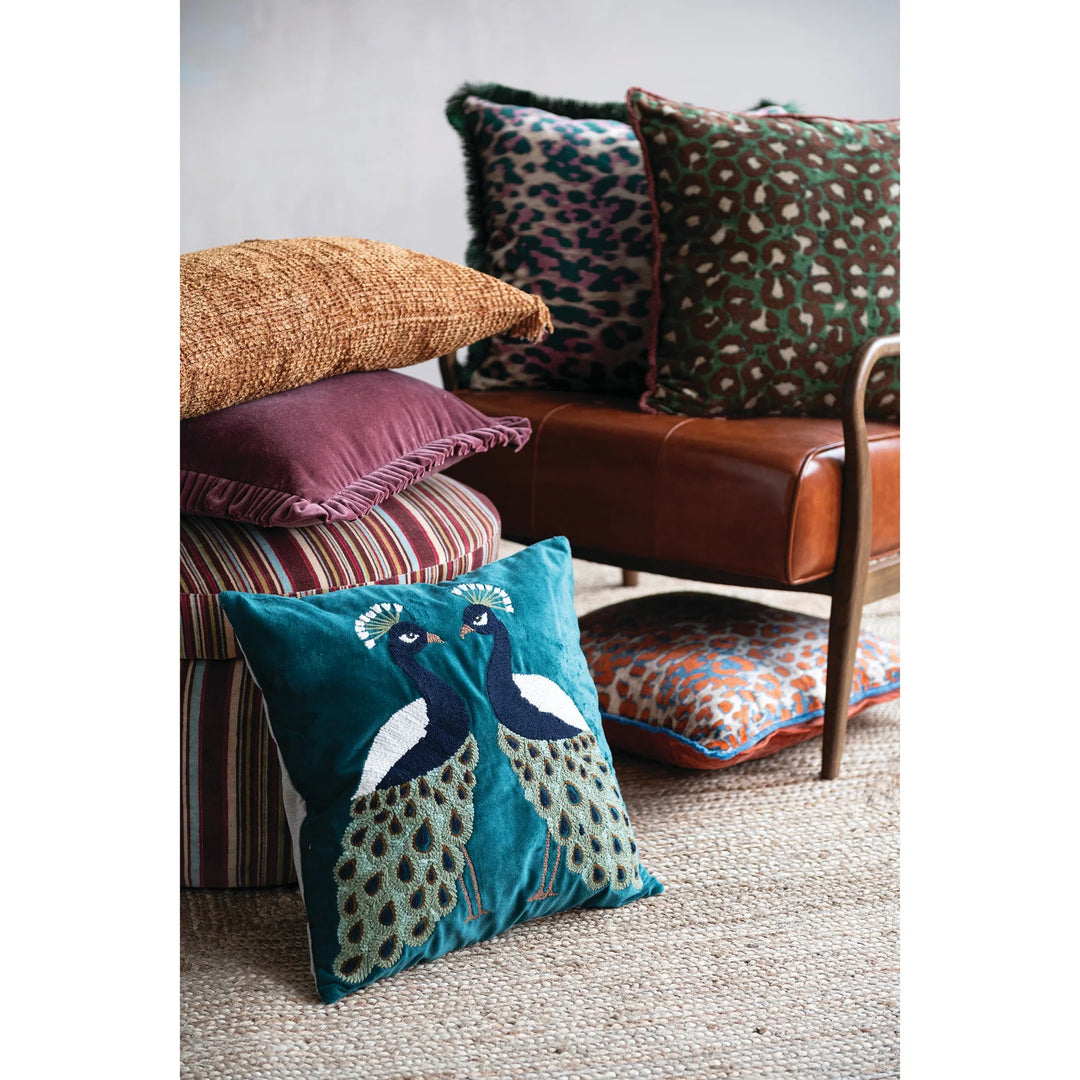 Woven Cotton Blend Chenille Lumbar Pillow with Eyelash Fringe