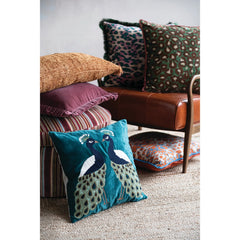 Woven Cotton Blend Chenille Lumbar Pillow with Eyelash Fringe