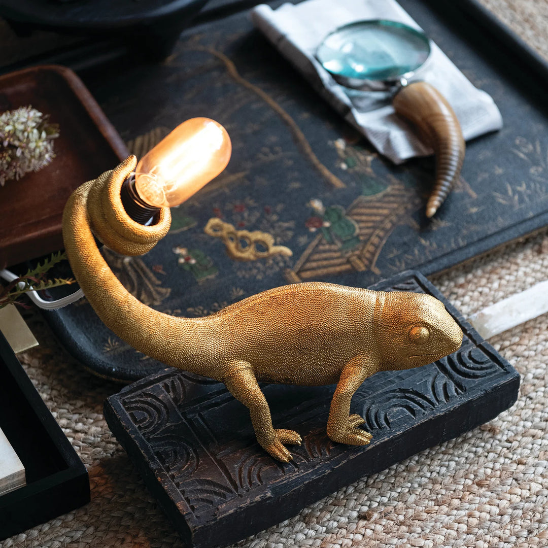Resin Chameleon Table Lamp with Inline Switch, Gold Finish