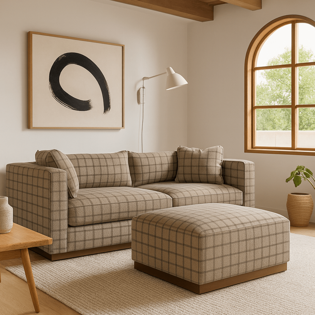 Dimitry Modular Sectional in plaid alternate angle - modular sectional sofa by Rowe - Whats New Furniture Portland OR