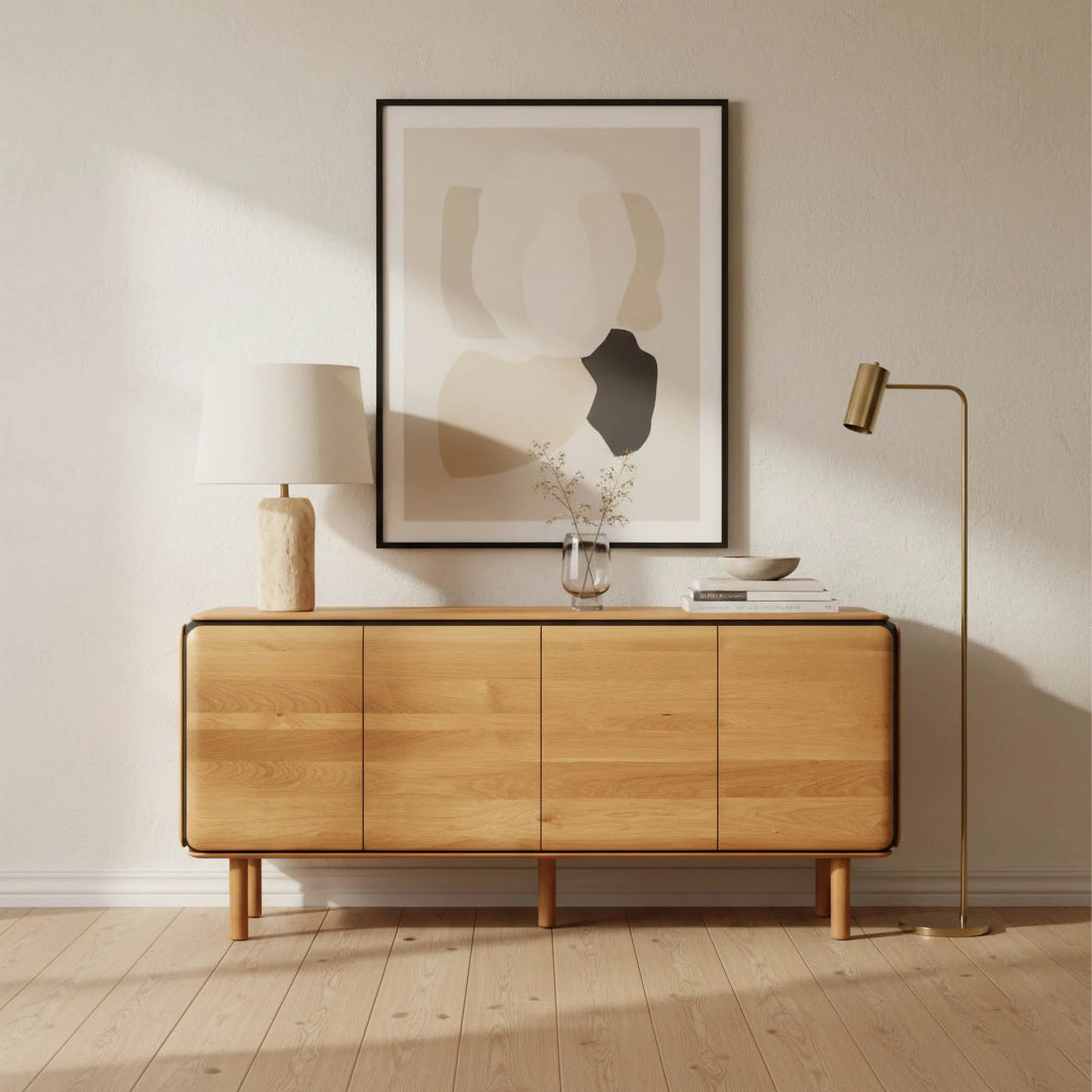 Distillery 4 Door Sideboard in Natural Black room setting - oak four door sideboard by LH Imports - Whats New Furniture Portland OR