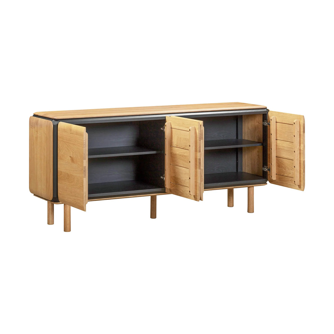 Distillery 4 Door Sideboard in Natural Black open storage side angle - oak four door sideboard by LH Imports - Whats New Furniture Portland OR