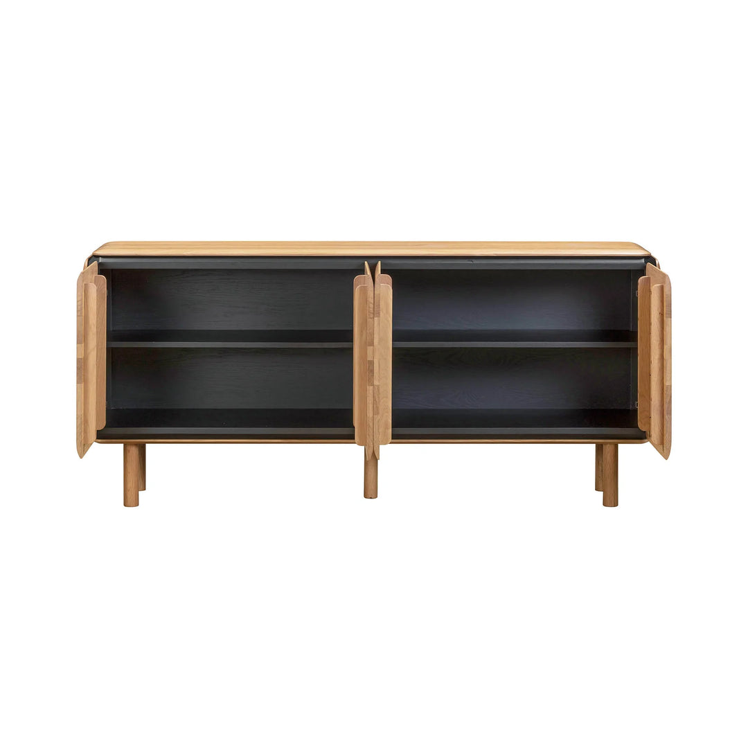 Distillery 4 Door Sideboard in Natural Black open storage front view - oak four door sideboard by LH Imports - Whats New Furniture Portland OR
