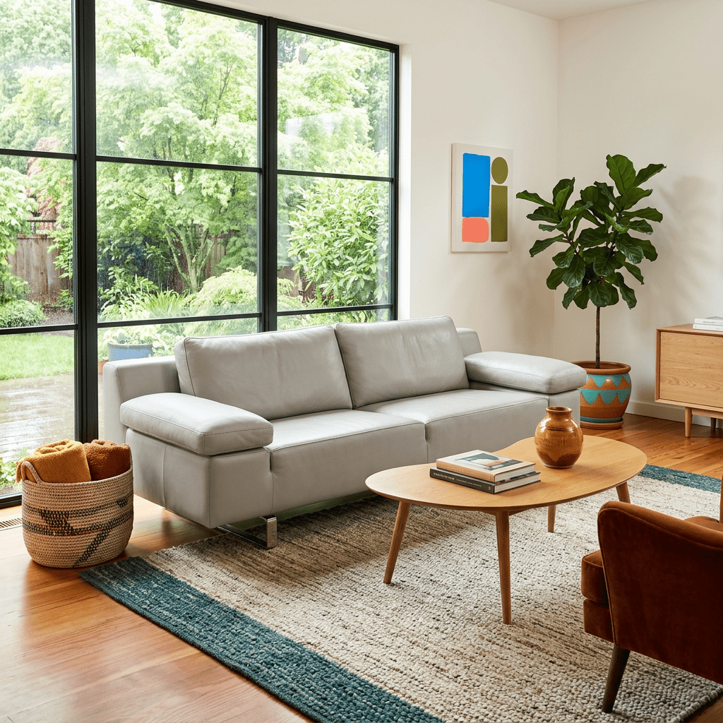 Gray Leather Sofa by Domicil - view 5