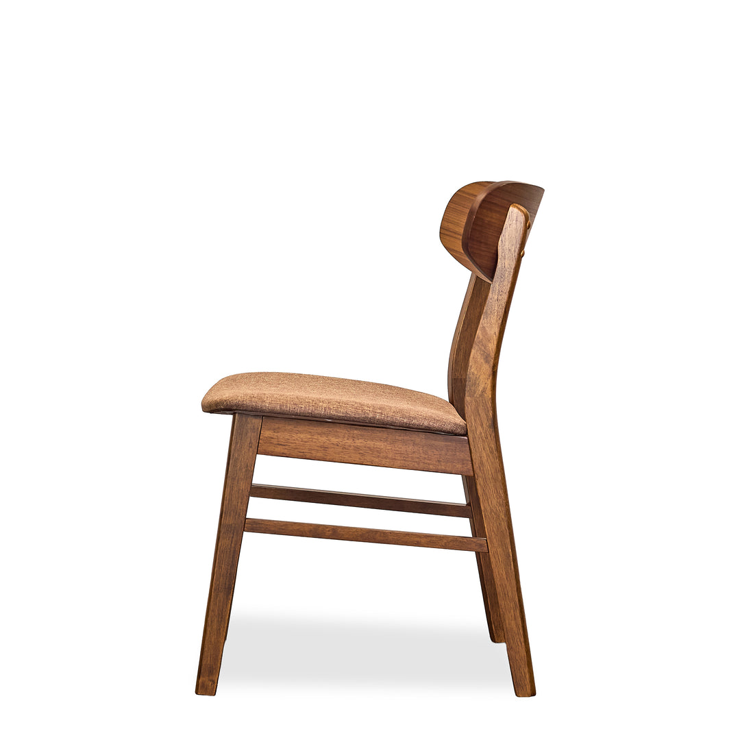 Dortch Dining Side Chair in Walnut and Brown three-quarter angle - Whats New Furniture Portland OR