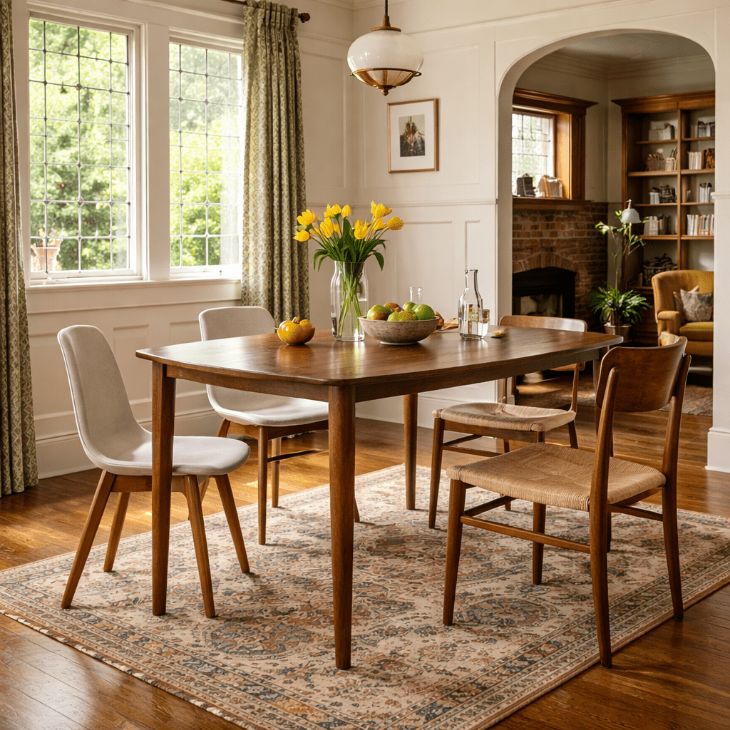 Dortch Oval Solid Wood Dining Table in Walnut styled in Portland dining room - Whats New Furniture