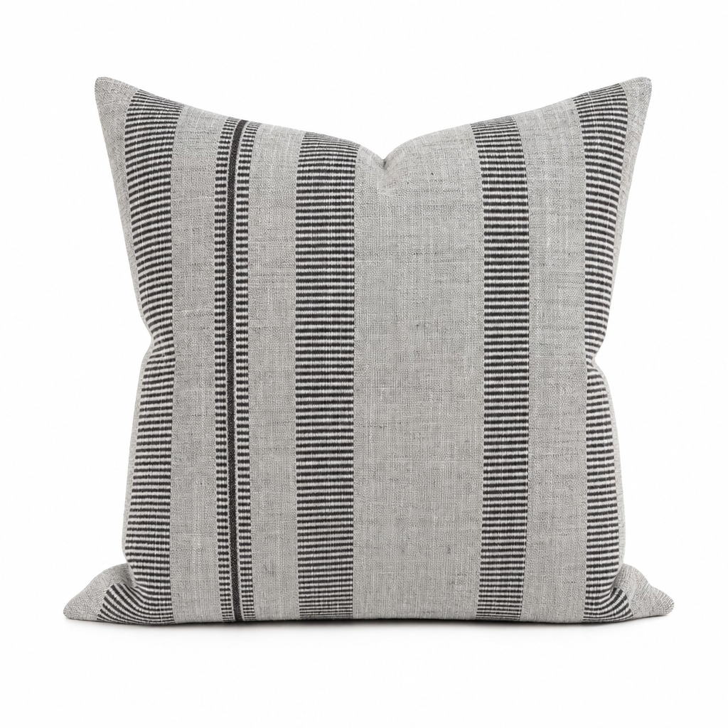 Double Issue Mushroom Woven Stripe Throw Pillow front view by Decor Fifty-Five - Whats New Furniture Portland OR