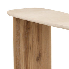 Aelwyn Console Table - Natural Oak &amp; Cream Marble oak and marble construction detail 2 - Console Tables by Dovetail - Whats New Furniture Portland OR