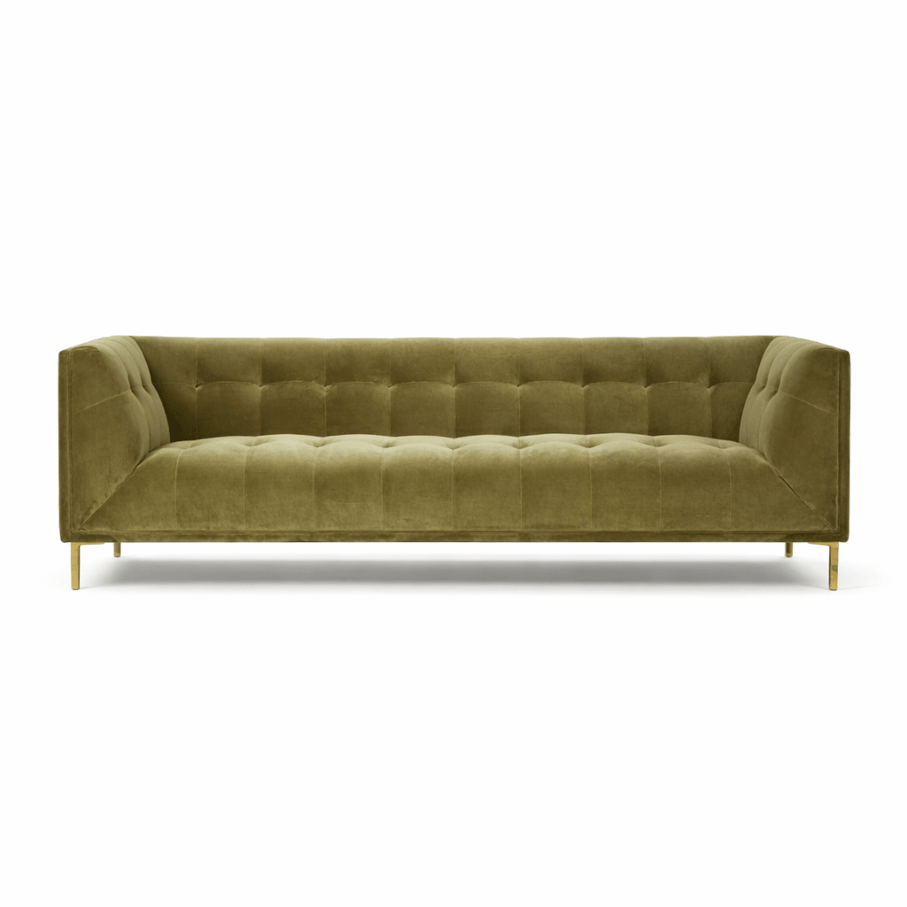 Bernard Sofa in olive velvet - mid-century velvet sofa - Whats New Furniture Portland OR