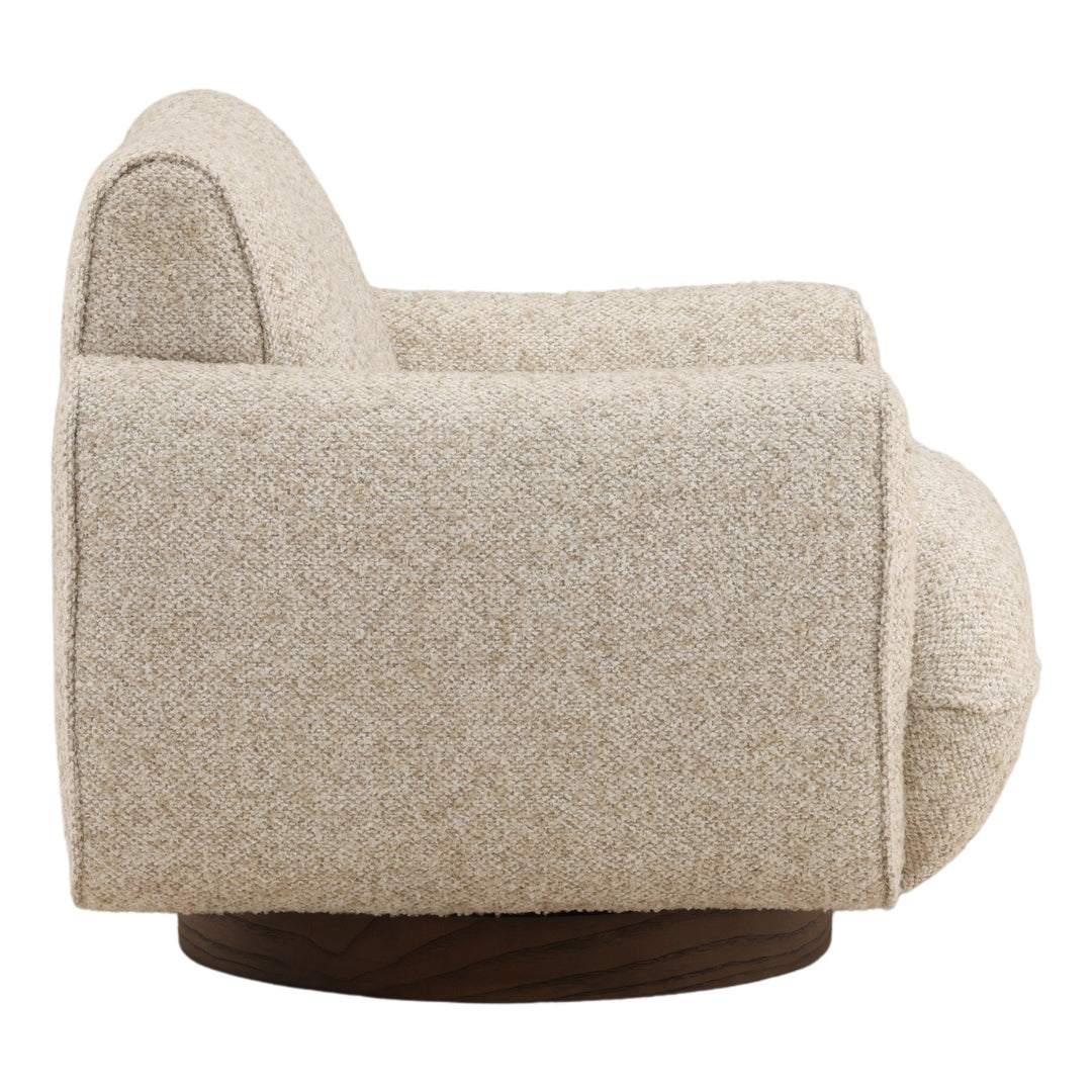 Ercilia Swivel Chair in Oatmeal side profile studio view - bouclé swivel chair by Dovetail - Whats New Furniture Portland OR