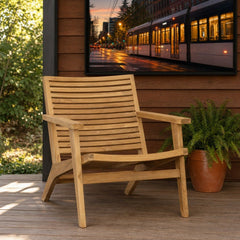 Janine Outdoor Occasional Chair styled in a bright mid-century modern Portland reading nook - Whats New Furniture