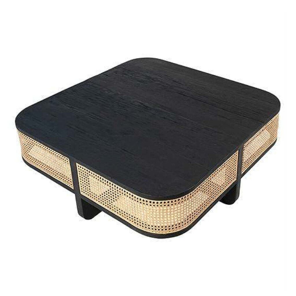 Kanton Coffee Table in Black/Rattan side angle - rattan coffee table by Dovetail - Whats New Furniture Portland OR