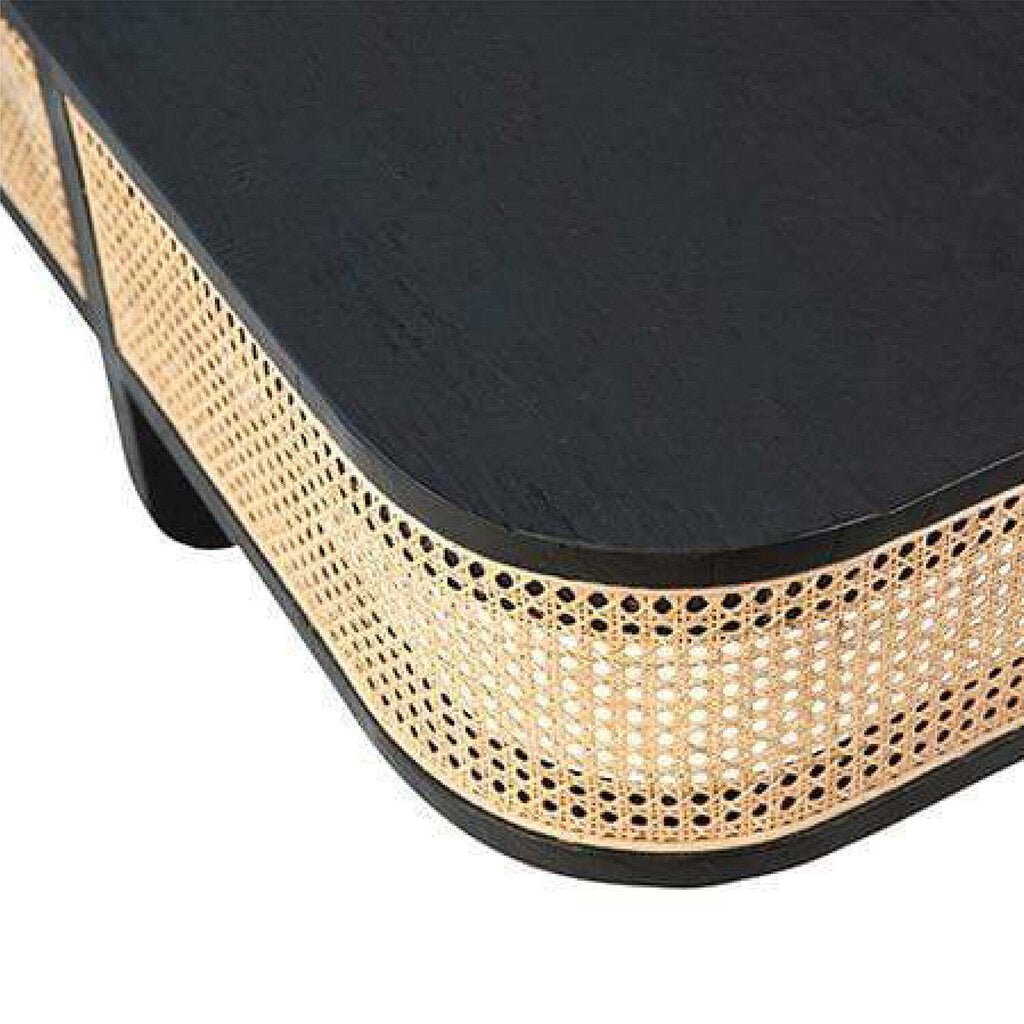 Kanton Coffee Table in Black/Rattan corner detail - rattan coffee table by Dovetail - Whats New Furniture Portland OR