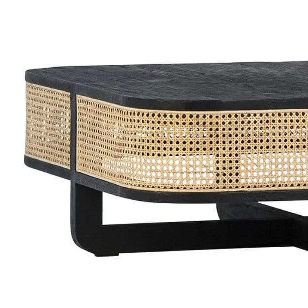 Kanton Coffee Table in Black/Rattan detail view - rattan coffee table by Dovetail - Whats New Furniture Portland OR