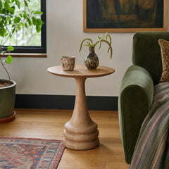 Meylin Side Table - Light Natural Mango Wood styled in a Portland living room - Whats New Furniture