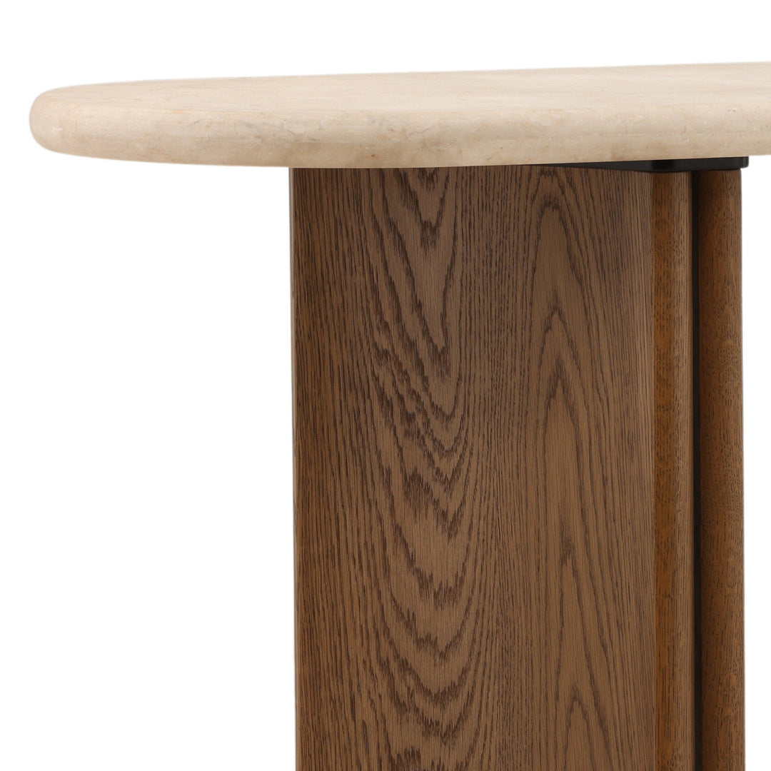 Oja Console Table - Brown Oak &amp; Cream Marble oak and marble construction detail 3 - Console Tables by Dovetail - Whats New Furniture Portland OR