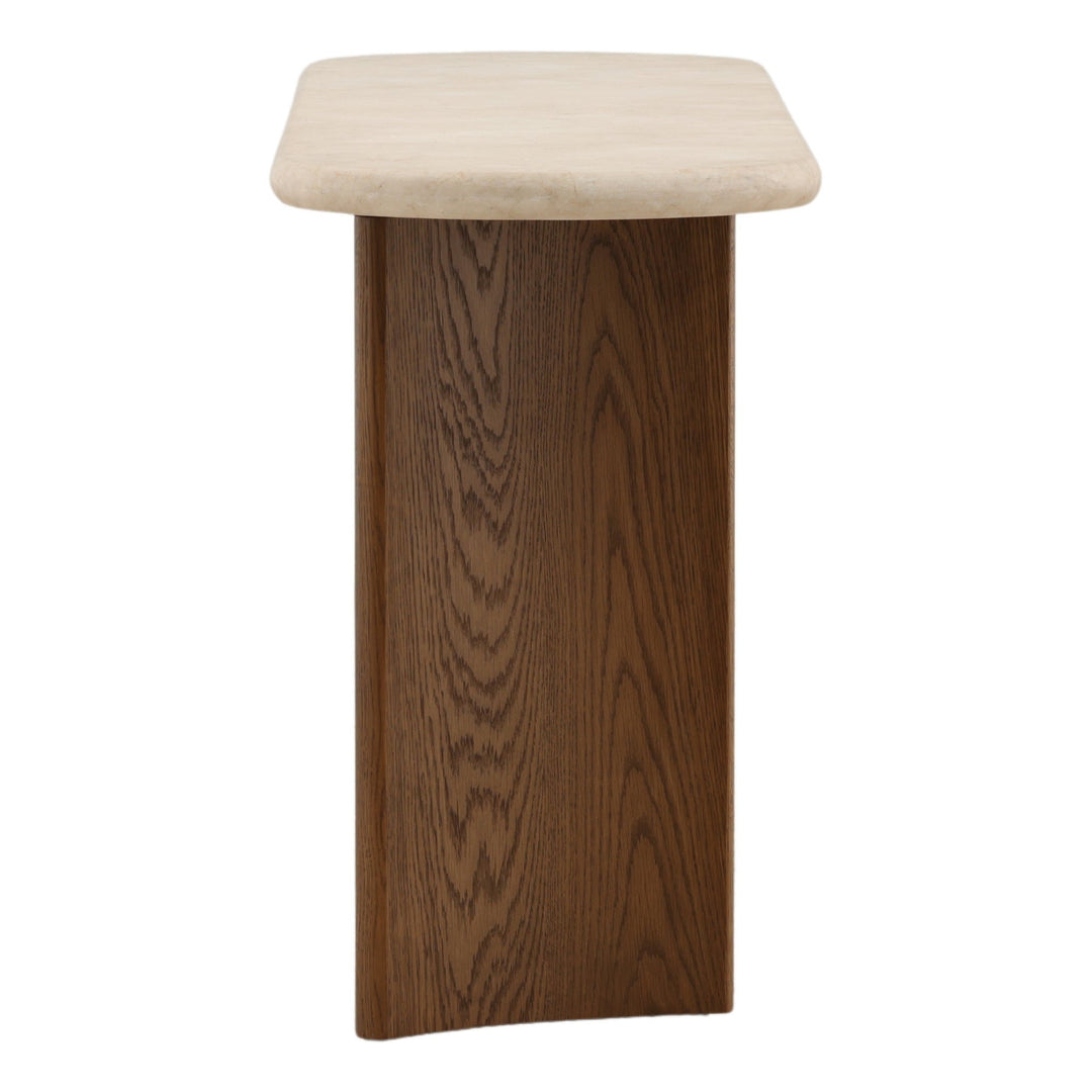 Oja Console Table - Brown Oak &amp; Cream Marble side profile - Console Tables by Dovetail - Whats New Furniture Portland OR