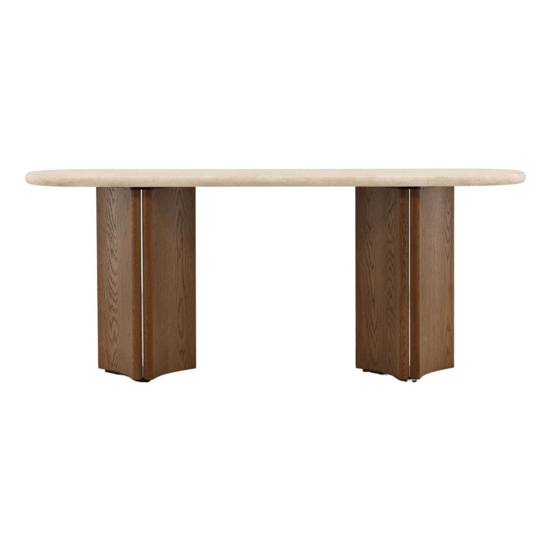 Oja Console Table - Brown Oak &amp; Cream Marble front elevation - Console Tables by Dovetail - Whats New Furniture Portland OR