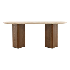 Oja Console Table - Brown Oak &amp; Cream Marble front elevation - Console Tables by Dovetail - Whats New Furniture Portland OR