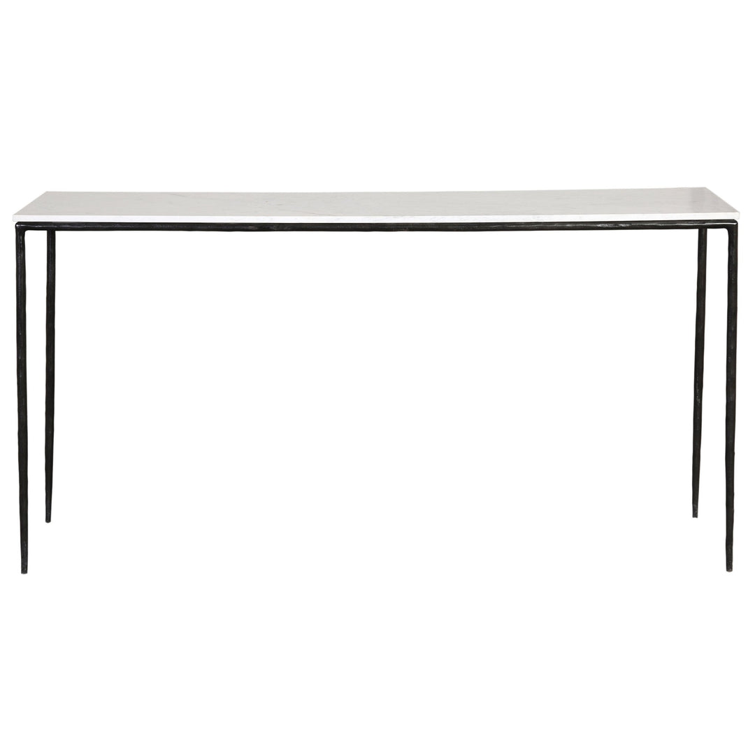 Perugia Console Table - White Marble &amp; Black Iron front elevation - Console Tables by Dovetail - Whats New Furniture Portland OR