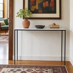 Perugia Console Table - White Marble &amp; Black Iron styled in a Portland entry - Whats New Furniture