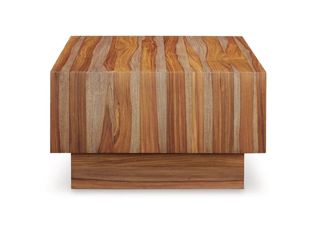 Dressonni Coffee Table in natural detail view - natural wood coffee table by Ashley - Whats New Furniture Portland OR