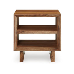 Dressonni End Table in Natural Sheesham front view - two shelf end table by Ashley - Whats New Furniture Portland OR