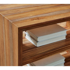 Dressonni End Table in Natural Sheesham room setting - two shelf end table by Ashley - Whats New Furniture Portland OR