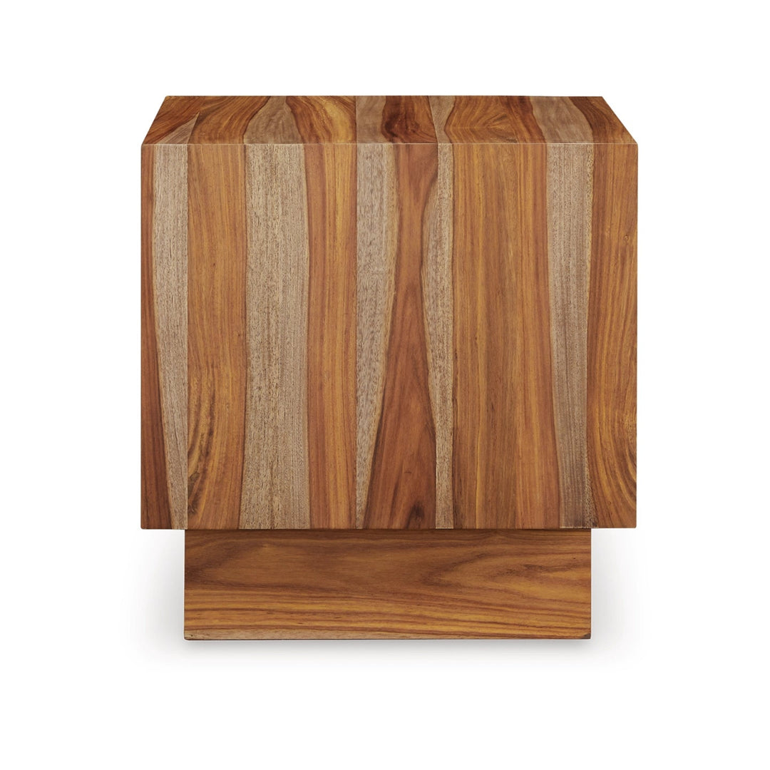 Dressonni End Table in Natural Sheesham shelf detail - two shelf end table by Ashley - Whats New Furniture Portland OR
