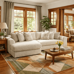 Drift Deep Sectional in Fluffy River Rock three-quarter angle with throw pillows - Stanton - Whats New Furniture Portland OR