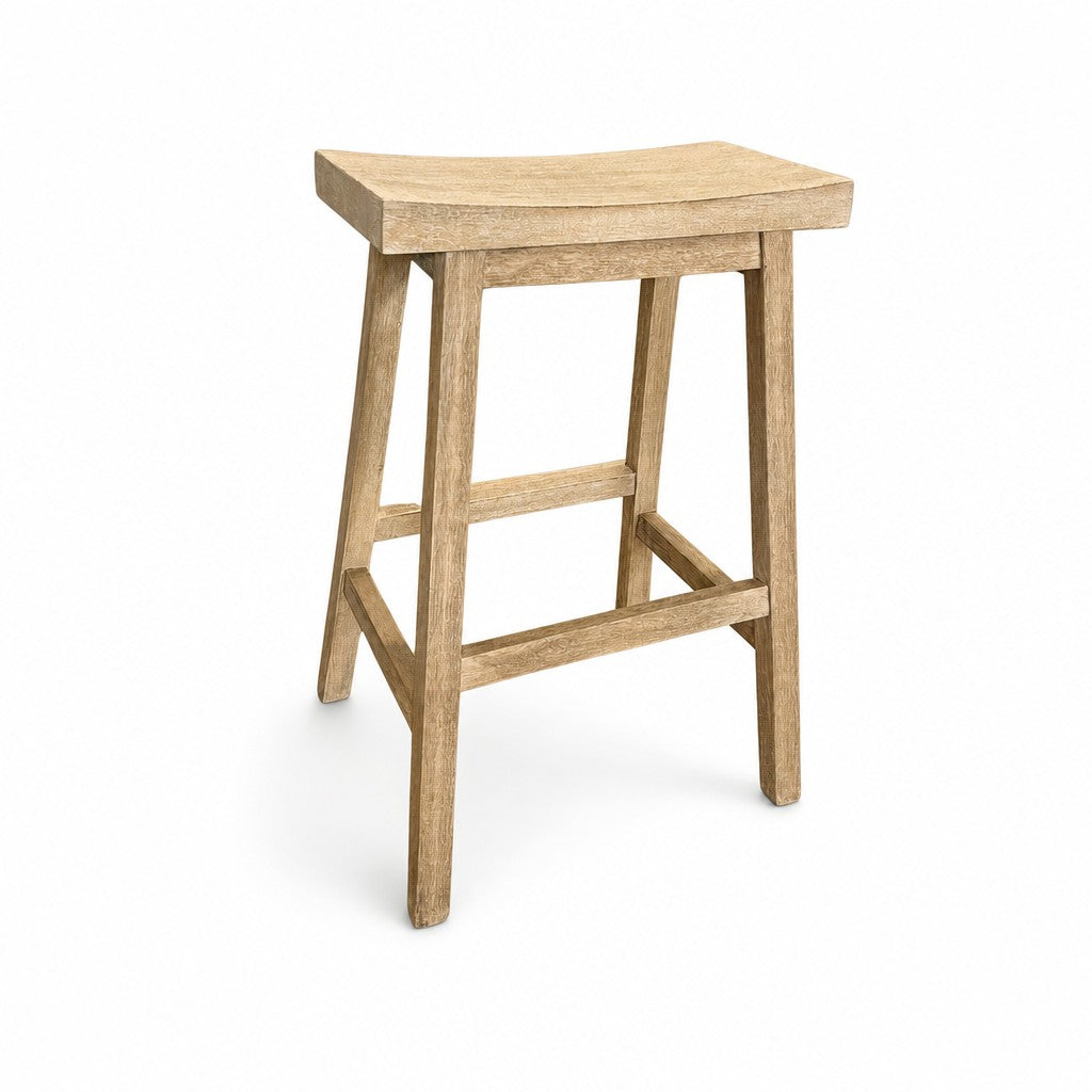 Driftwood wood counter stools with slim 9-inch-deep seats, set of three. - detail view 1