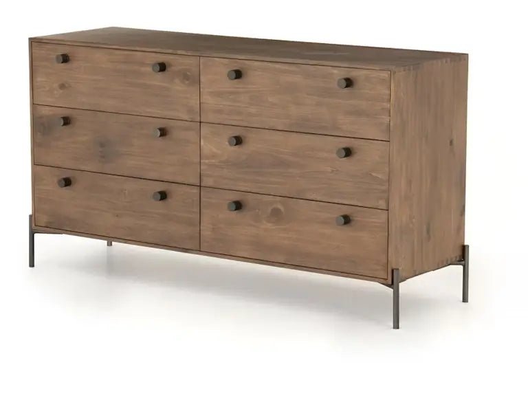 Dupont 6-Drawer Dresser in Auburn Poplar side angle - six drawer dresser by Four Hands - Whats New Furniture Portland OR