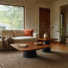 Eason 2 Piece Coffee Table Set Walnut And Black styled in Portland 1960s Garden Home ranch living room - What&