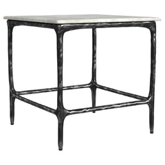 Ebby Square Genuine Marble Top Metal End Table White - What&