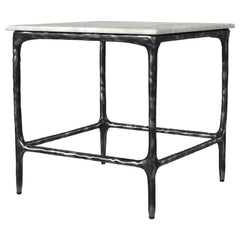 Ebby Square Genuine Marble Top Metal End Table White - What&