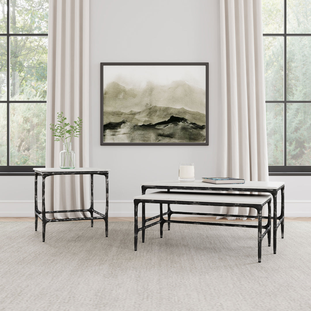 Ebby Square Genuine Marble Top Metal End Table White - What&