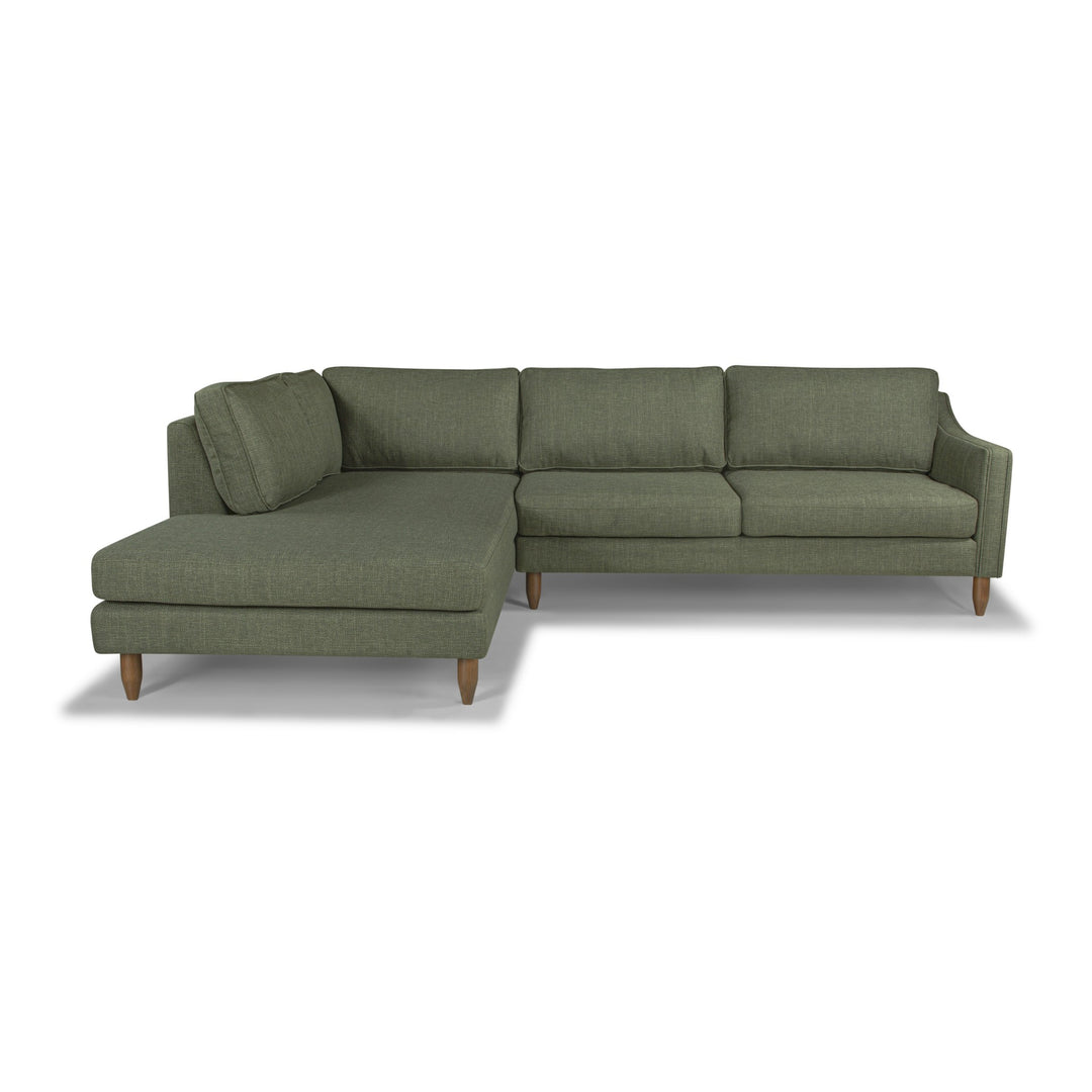 Edgewater Sectional in Montego Green fabric - front view - mid-century modern sectional - Whats New Furniture Portland OR