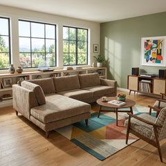Edgewater Sectional in Canna Chocolate alternate view - mid-century velvet sectional private label - Whats New Furniture Portland OR