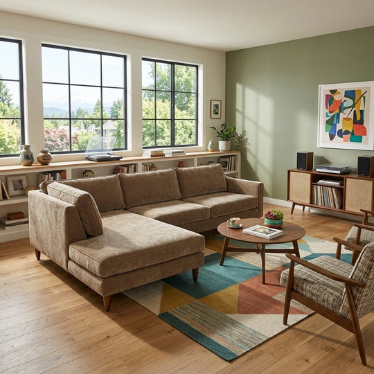 Edgewater Sectional in Canna Chocolate alternate view - mid-century velvet sectional private label - Whats New Furniture Portland OR