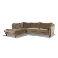 Edgewater Sectional in Canna Chocolate side angle - mid-century velvet sectional private label - Whats New Furniture Portland OR