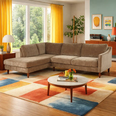 Edgewater Sectional in Canna Chocolate back view - mid-century velvet sectional private label - Whats New Furniture Portland OR