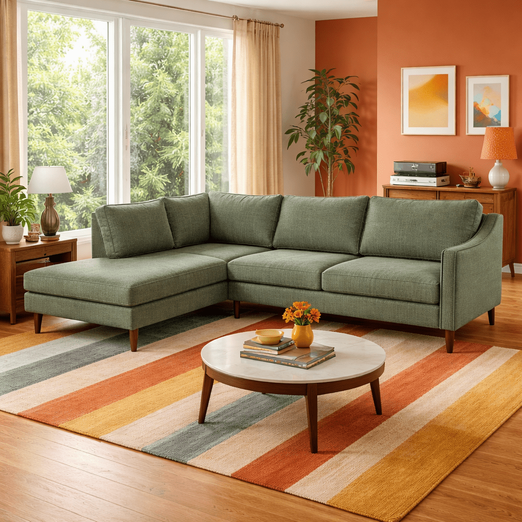 Edgewater Sectional in Canna Chocolate fabric closeup - mid-century velvet sectional private label - Whats New Furniture Portland OR