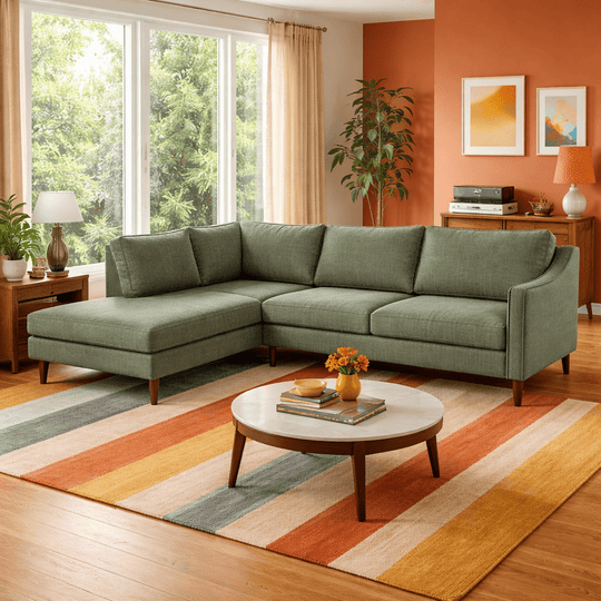 Edgewater Sectional in Canna Chocolate fabric closeup - mid-century velvet sectional private label - Whats New Furniture Portland OR