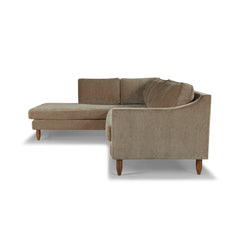 Edgewater Sectional in Canna Chocolate detail view - mid-century velvet sectional private label - Whats New Furniture Portland OR